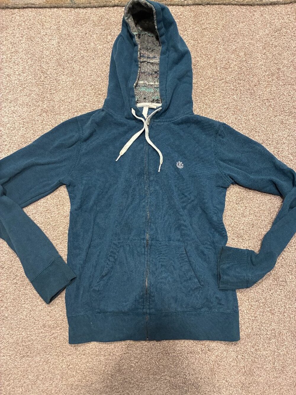 Element Boys Zip Up Hoodie Youth M Teal Blue Aztec Print Lined Hood